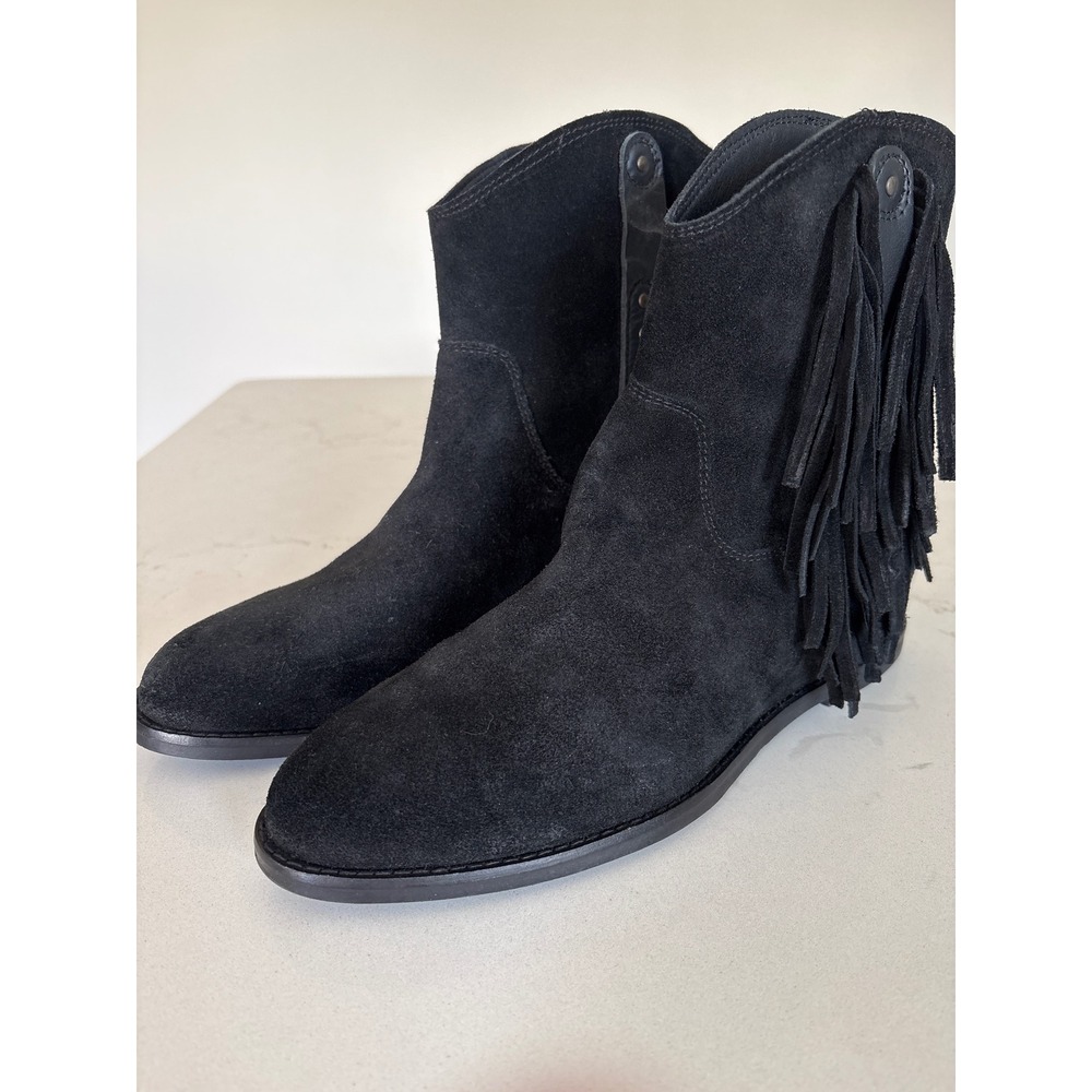 dingo Black Suede Fringe Western Ankle Boots - Picture 3 of 12